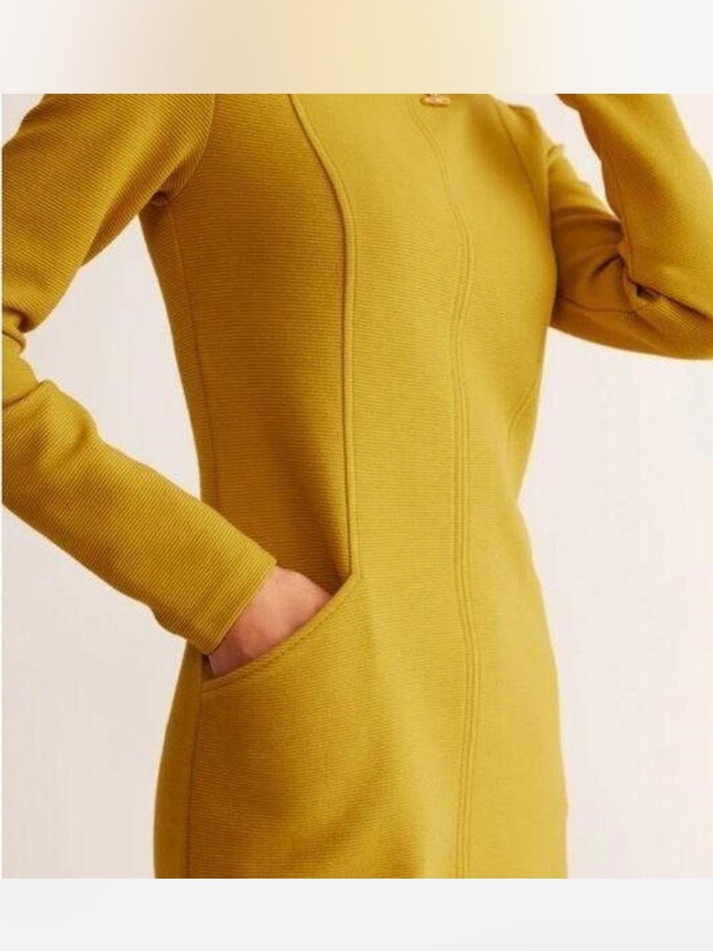 Boden Women’s Ellen Ottoman Dress Mustard Yellow Long Sleeve Pockets Size 6L EUC - Picture 3 of 8